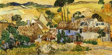  Houses Oil Painting - Thatched Houses against a Hill Vincent van Gogh